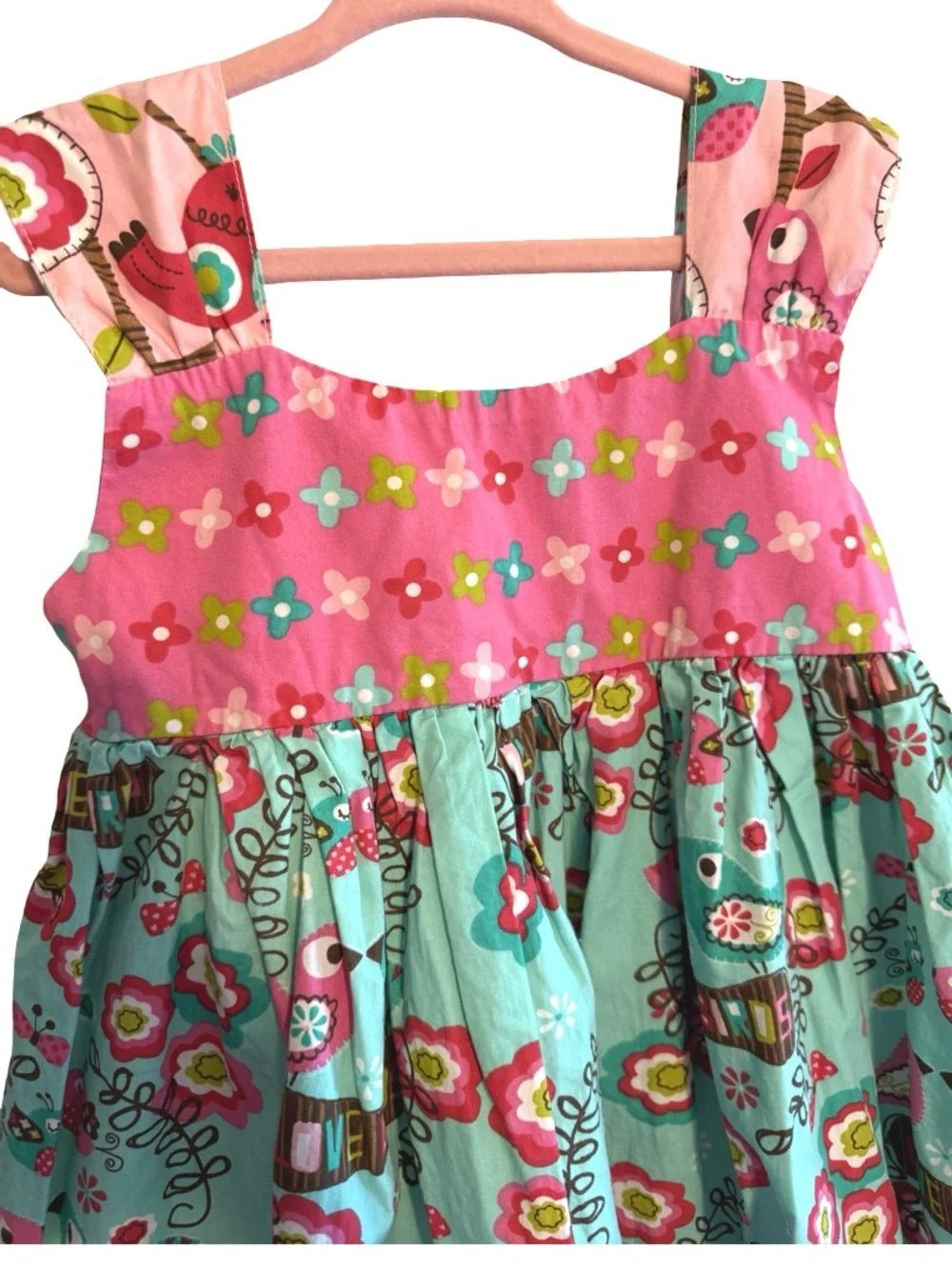 Jug the Pug Girls Floral Bird Tank Top Size 4T Pink Blue Button Back Tunic Top